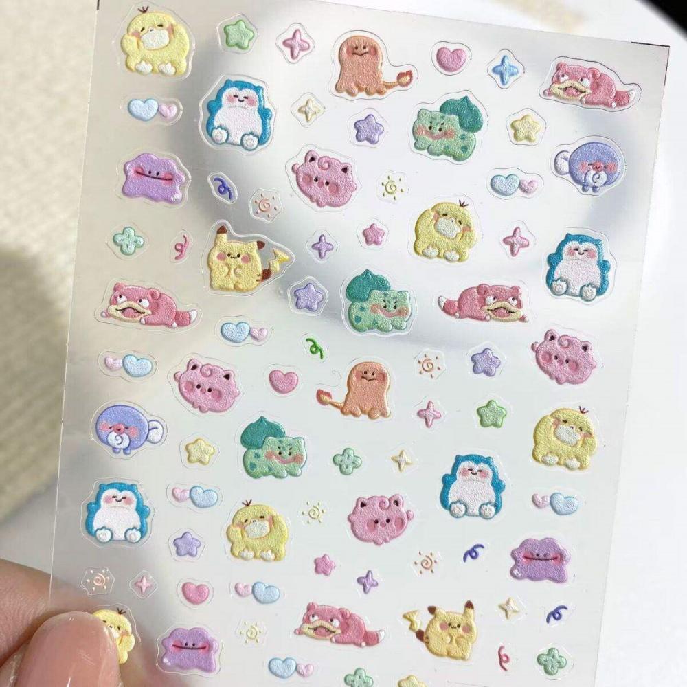 Anime PK Embossed Nail Stickers  Series Cute Nail Art Decals Self Adhesive Manicure Accessories for Salon and Home Gifts