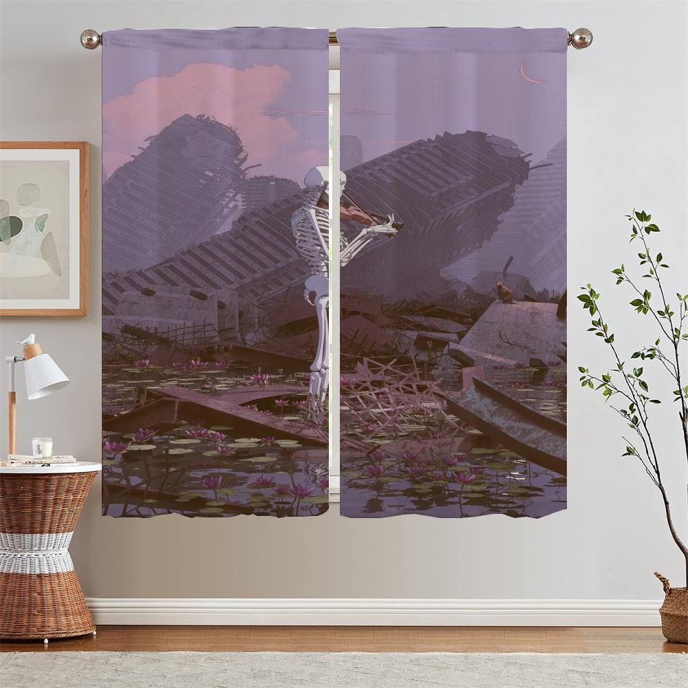 

Love Skeleton Blackout Bedroom Curtains 2 Pieces Kitchen Curtains on Offer Free Shipping Curls Cabinets for Living Room Curtain W50xH70cmx2pcs-CL