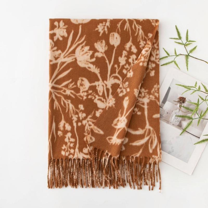Womens Winter Printed Scarf Thick Warm Faux Cashmere Korean Style Shawl
