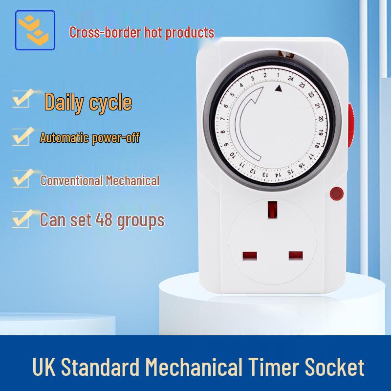UK 13A Mechanical Timer Socket: 24-Hour Automatic Power On/Off Controller