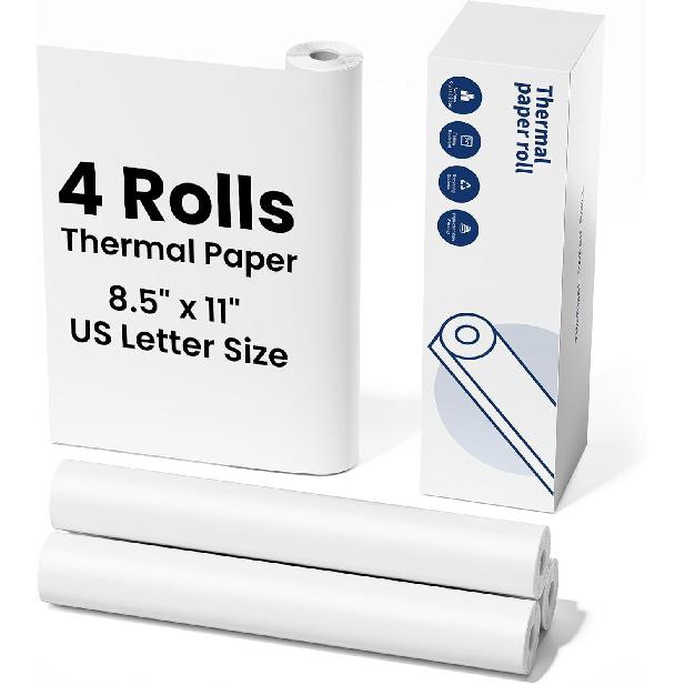 Thermal Paper 8.5" x 11" US Letter Size, 4 Rolls Quick-Dry Thermal Printer Paper, Compatible with A285M A282M A281M M835 M834 M832 Portable Printer