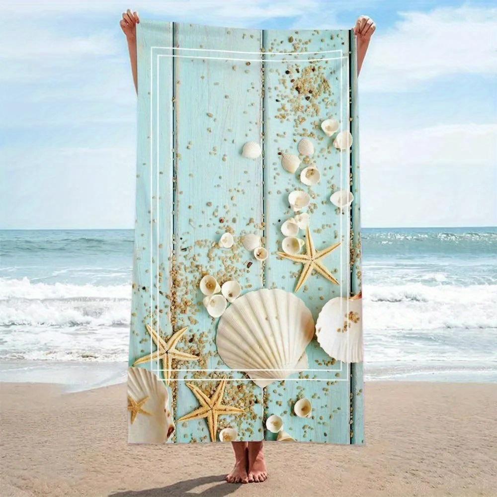 

Beach towel with shell and starfish pattern sun protection and windproof suitable for beach pool camping travel beach blanket W40*H60(CM)