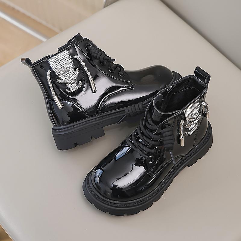 Winter Children's Boots Glossy Rhinestone Girls Ankle Boots Warm Plush Versatile Kids Causal Cotton Boots Thick Bottom Fashion