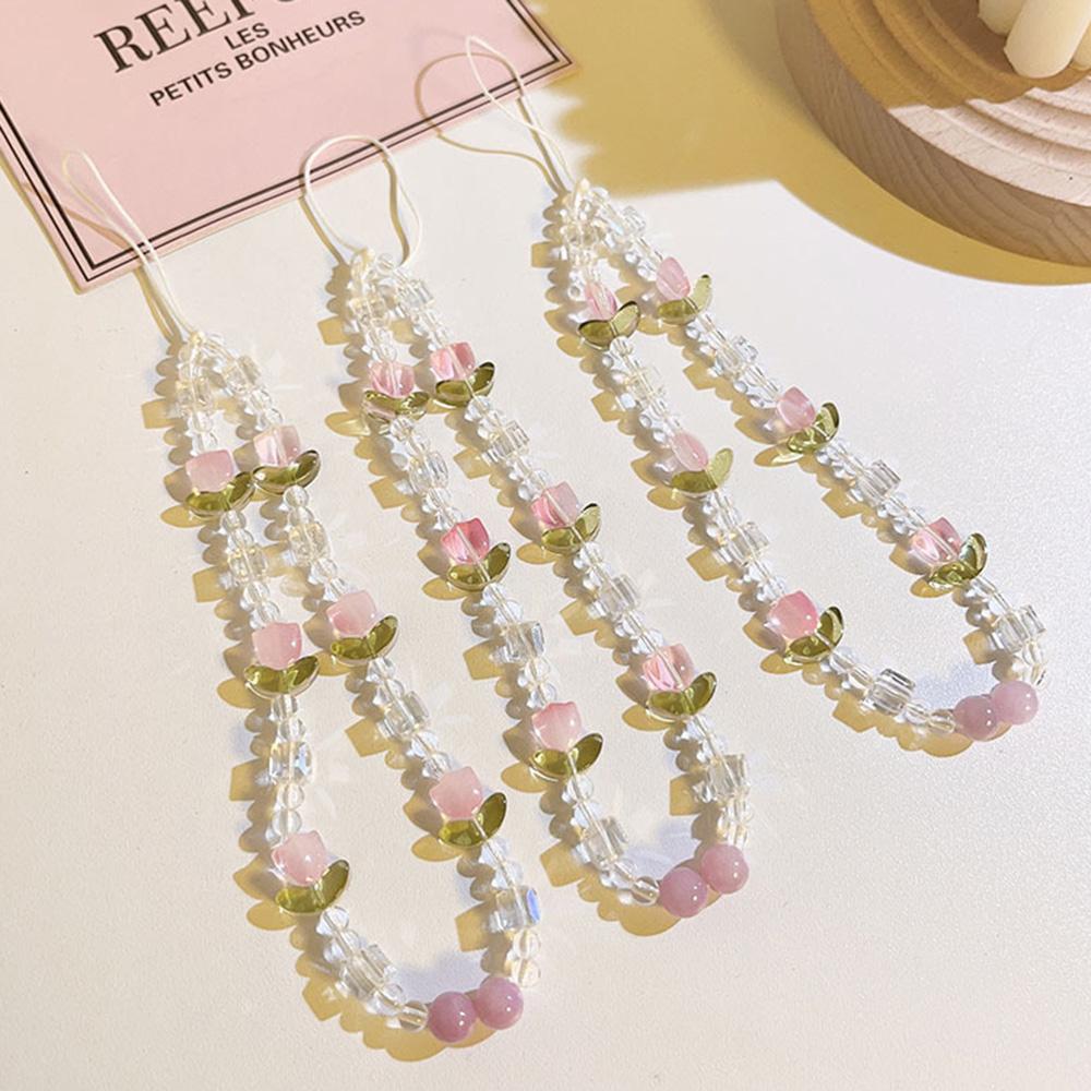 Acrylic Flower Shape Bead Mobile Phone Strap Chain Women Girl Sweet Cellphone Jewelry Accessory For Telephone Lanyard Decoration 1