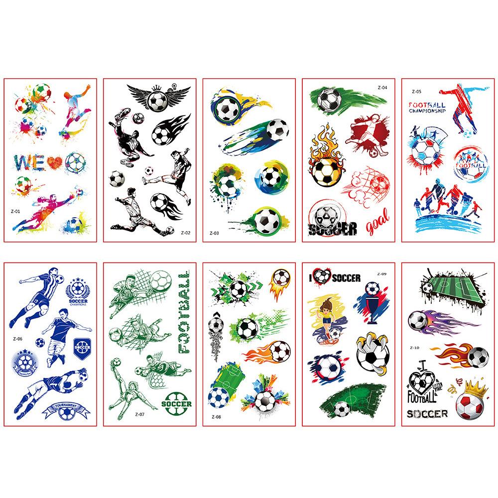 10er-Set Kinder Temporäre Tattoo-Sticker Fußball Basketball Baseball Design Sport Wasserdichte Fake-Tattoo-Sticker