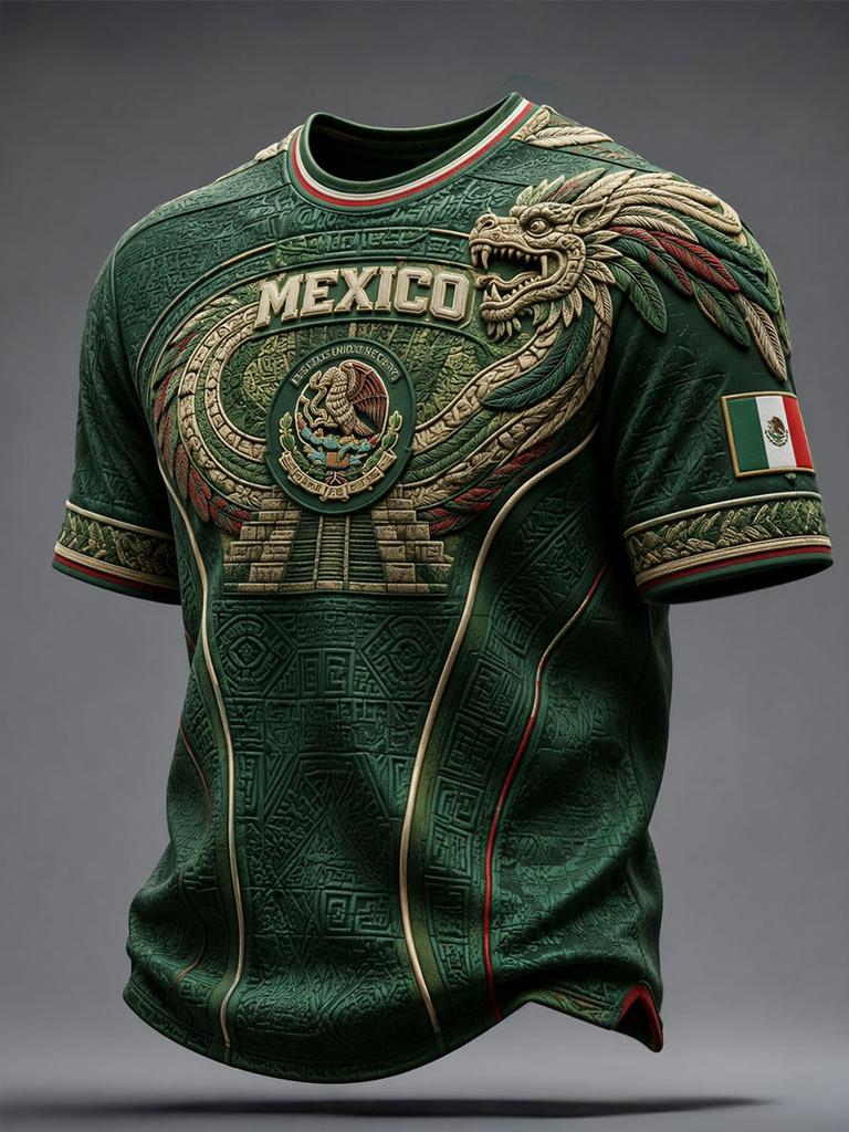 Mexico Style Aztec Graphic Football Jersey T Shirt Men Women 3D Print Sports Top Quic Short Sleeve Casual Outdoor Summer Wear