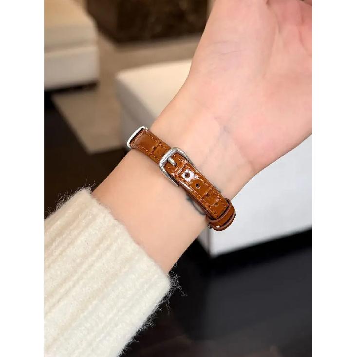 Slim Leather Band for Apple Watch Bands 38 40 41 42 44 45 46 49mm Dressy Fancy Strap with Metal Buckle for iWatch S11/10/9/8/7/6