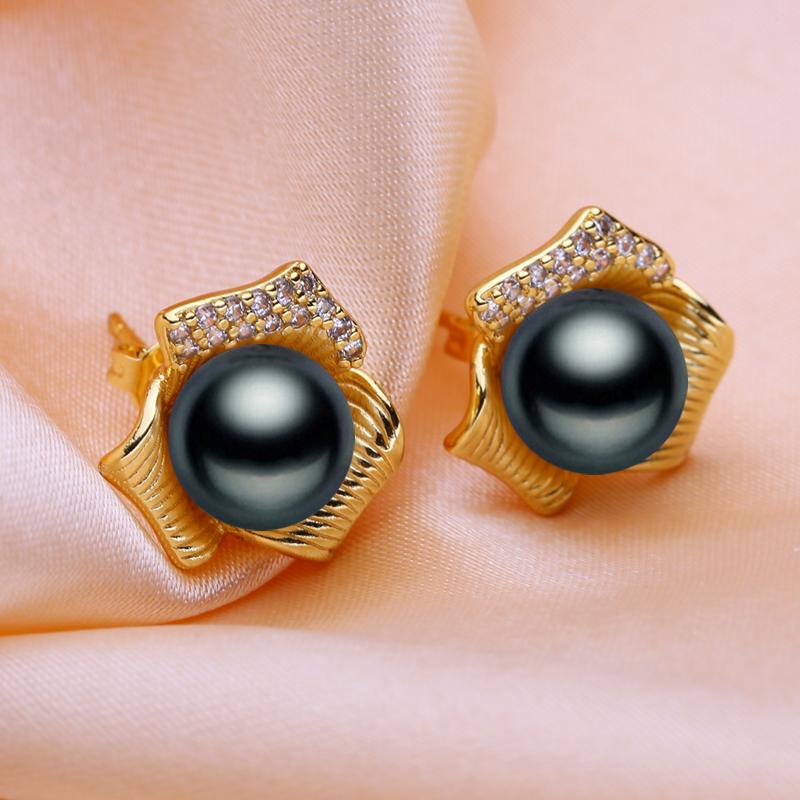 seniko Boucles d'oreilles en perles d'eau douce naturelles pour femmes et filles, à la mode, couleur or, fleur, cadeau d'anniversaire