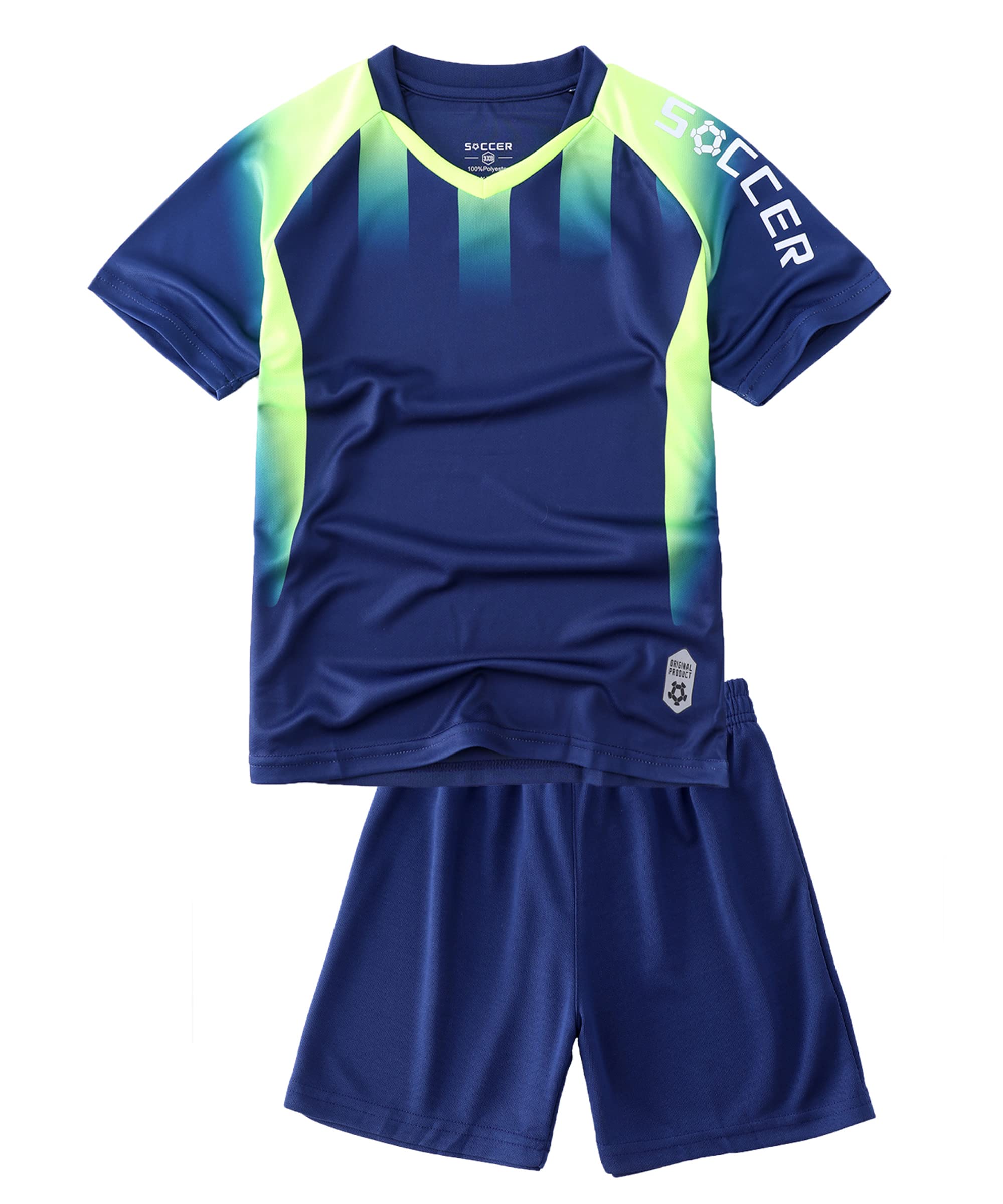 

Hiheart Junior Training Wear Summer Short Sleeves and Size 120cm Kids Soccer/Futsal Set, Boys Wear, Shorts, Navy,