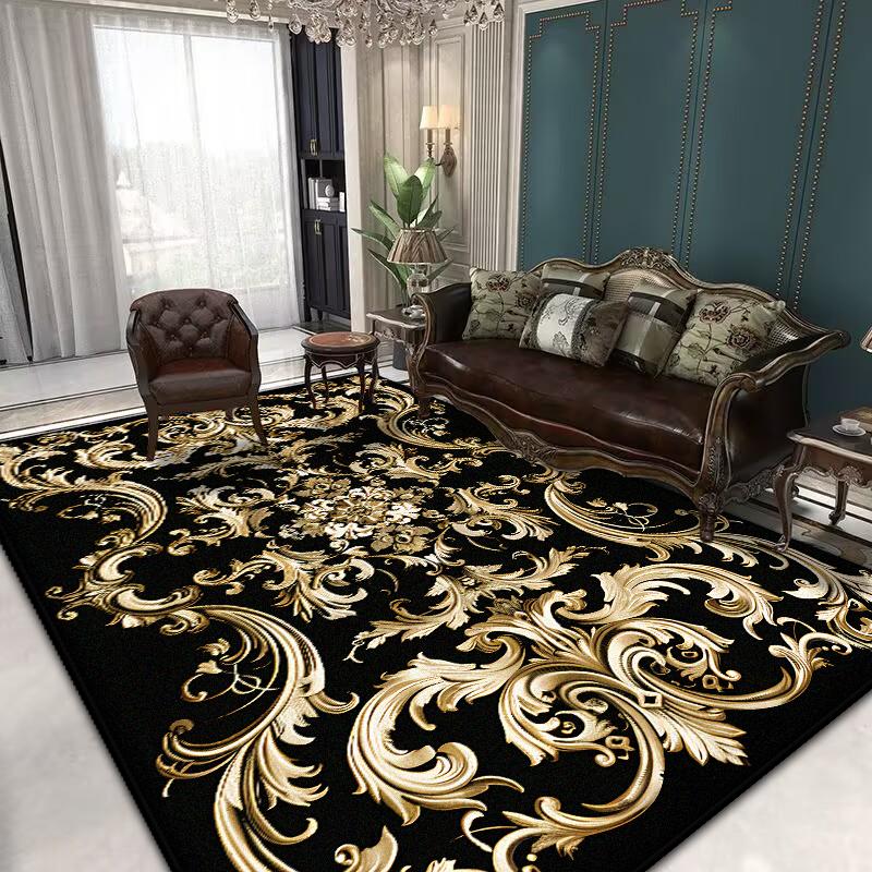 Retro Black Carpets for Living Room Washable kitchen floor carpet Classical Large Rug Non-slip Parlor Bath mat Decoration Home