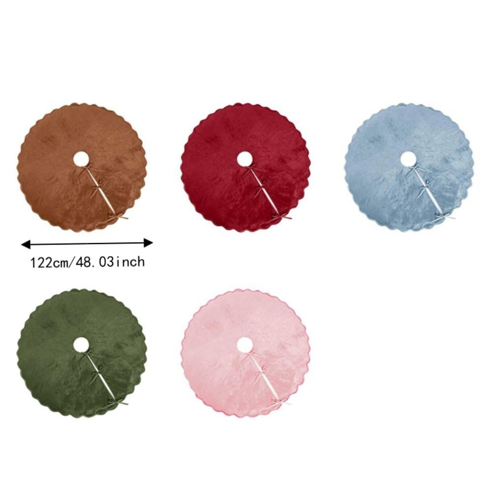 Velvet Wavy Edge Christmas Tree Skirt With Straps Soft Christmas Tree Base Mat Reusable Solid Color Christmas Tree Collar