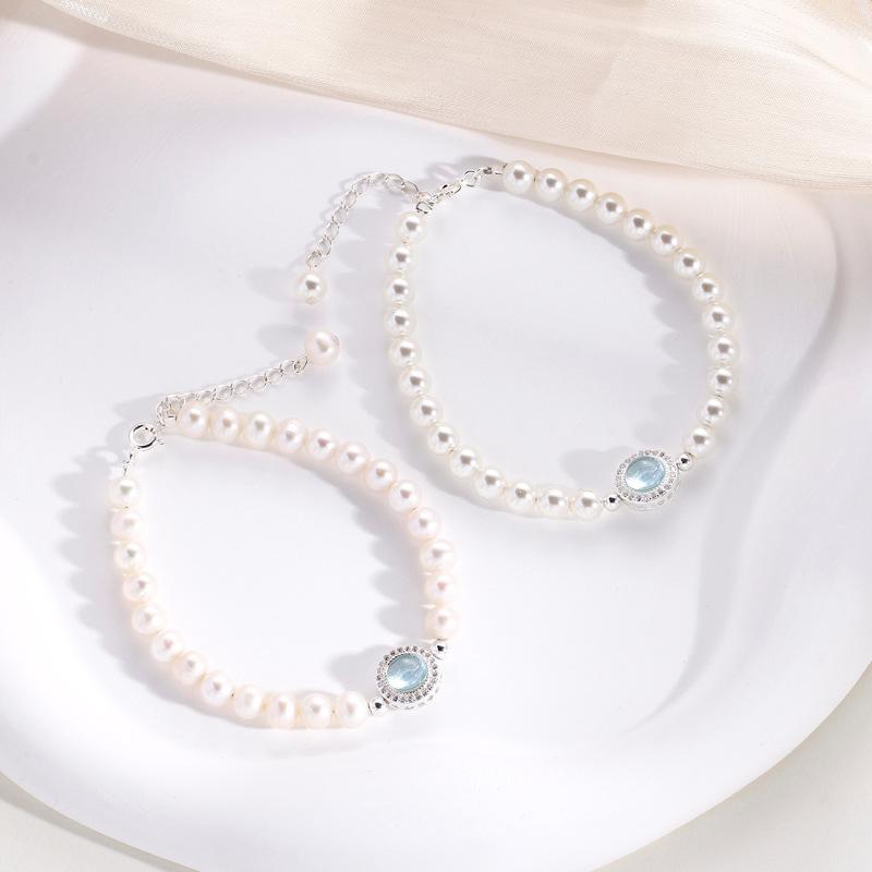 Aquamarine Shijia Pearl Freshwater Pearl Bracelet Women's Light Luxury Niche Ins Wind Bracelet Women