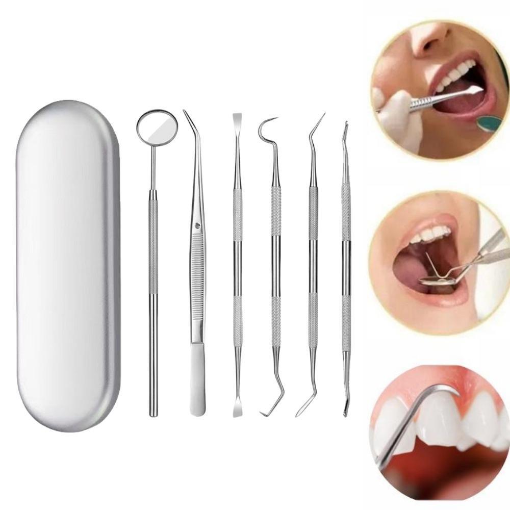 5pc/set Dental Mirror Stainless Steel Dental Dentist Prepared Tool Set Probe Tooth Care Kit Instrument Tweezer Hoe Sickle Scaler