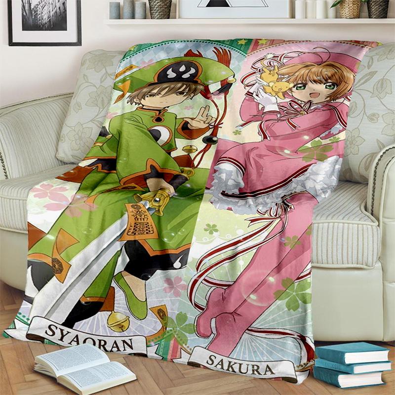 Sakura 3D Cute Card Captor Anime Cartoon Blanket,Soft Throw Blanket for Home Bedroom Bed Sofa Picnic Office Cover Blanket Kids