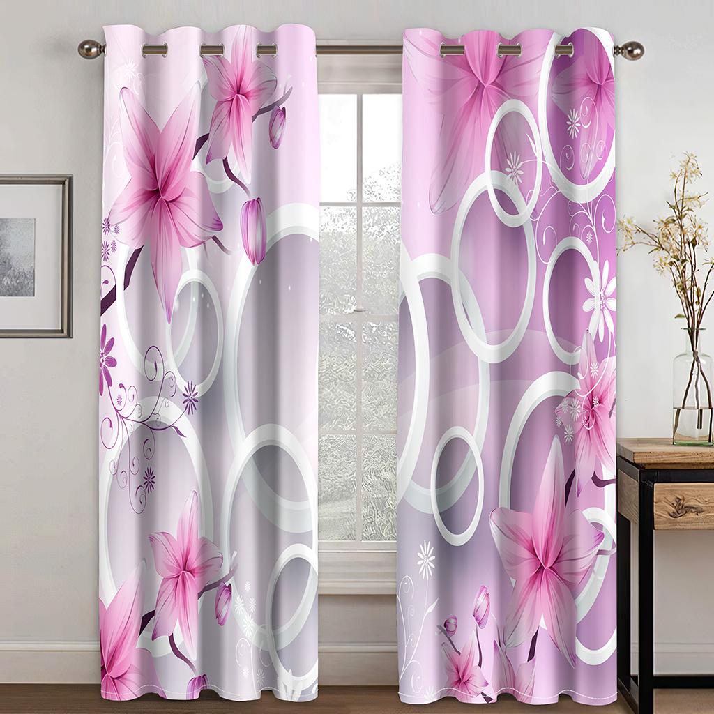 Tree Silhouette Abstract Circle FlowerWindow Curtains Blinds For Living Room Bedroom Bathroom Kicthen Office Door Home Decor2Pcs
