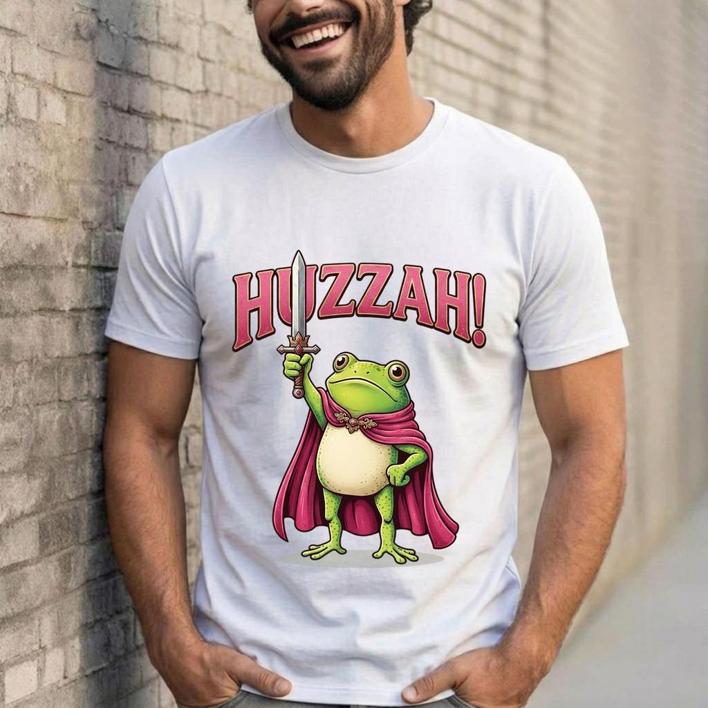 Huzzah Frog Meme T-Shirt - Funny Fantasy Medieval Whimsical Frog Lover Gift Tee