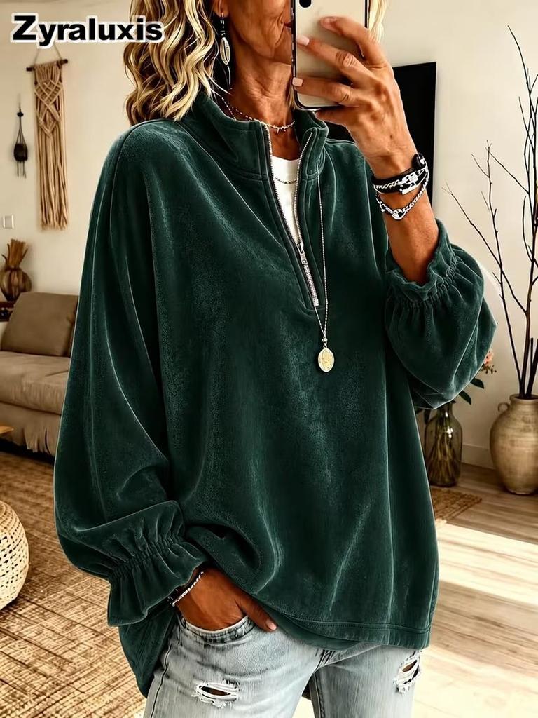 Women's Zip-Up Casual Hoodie with Loose Fit and Drawstring for Fall Winter Daily Wear