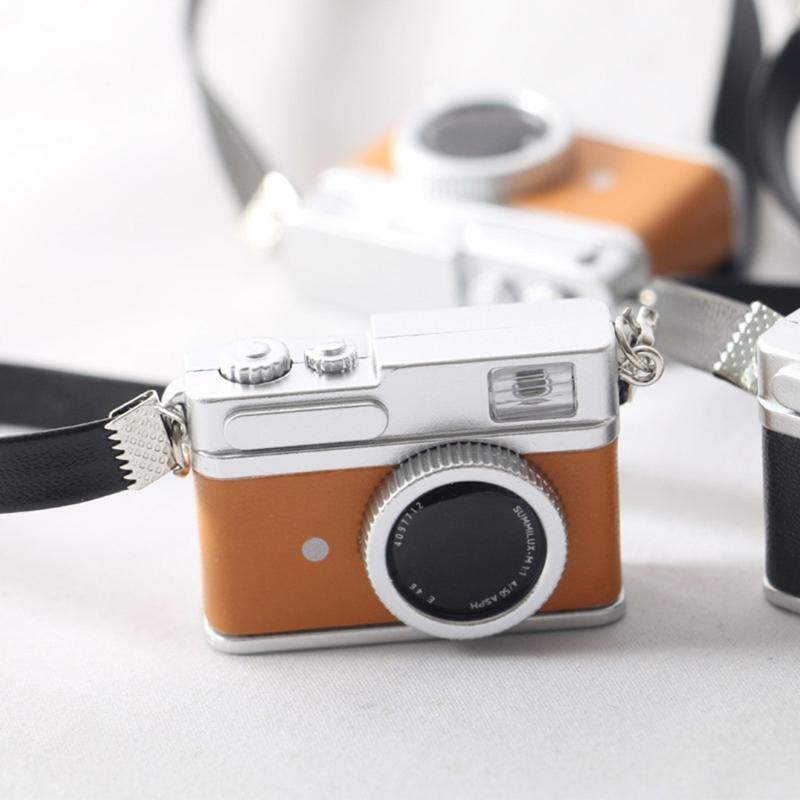 1:12 Dollhouse Mini Vintage Camera with Belt Model DIY Keychain Pendant for Children Adults DIY Handicraft Party Supply