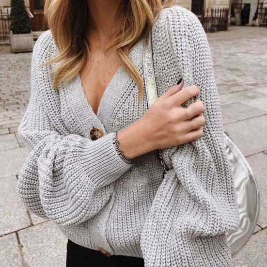 Cardigan Lavorato a Maglia Tinta Unita Manica Lunga Poliestere Monopetto Maglione da Donna per Autunno