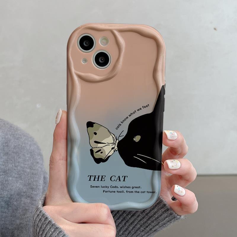 Cute Mobile Phone Case Black Cat for Cream for Apple16pro/ for IPhone15Promax Cat for Creative17