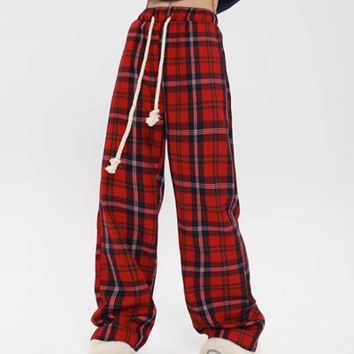 Pantalon à carreaux rouge décontracté pour femme, mode automne hiver élégant, Style coréen Harajuku Hip Pop Streetwear Chic Vintage, S-4XL