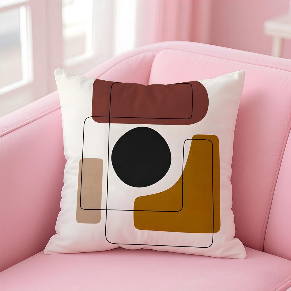 Geometric Square Warm Color Modern Simplicity Cushion Cover Pillow Case Soft Friendly Fabric  Concealed Zipper