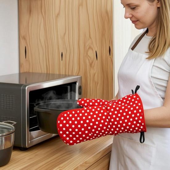 2Pcs Non-Slip Silicone Oven Gloves Heat Resistant Microwave Mitts for Baking Grilling Heavy Duty Cotton Lined Kitchen Gloves