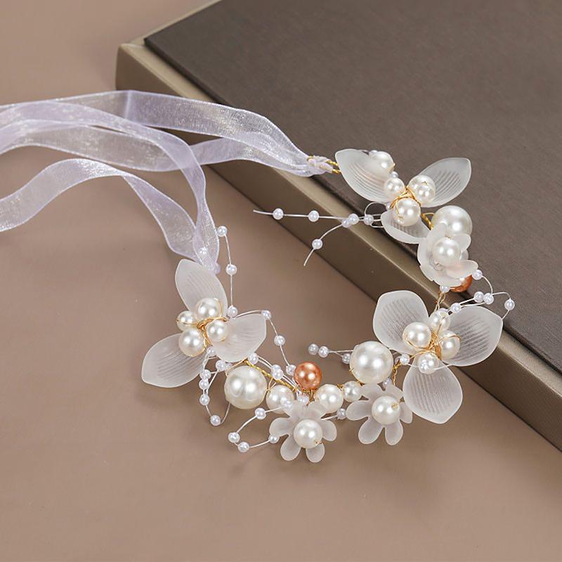 Bridal Pearl Hair Headdress Flower Wreath Bride Garland Head Hoop Headbands Hair Jewelry