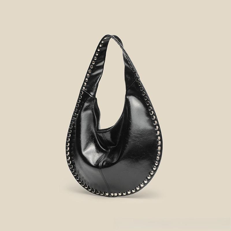 2026 Fashion Women's Bag Single Shoulder Slant Hanging Rivet Crescent Underarm Casual Tote Handbag