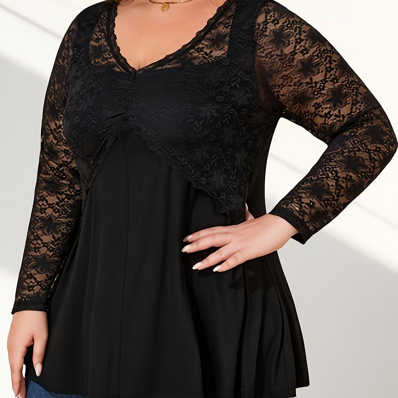 

Lace Panel Long-Sleeve Top - Style 7667 3XL