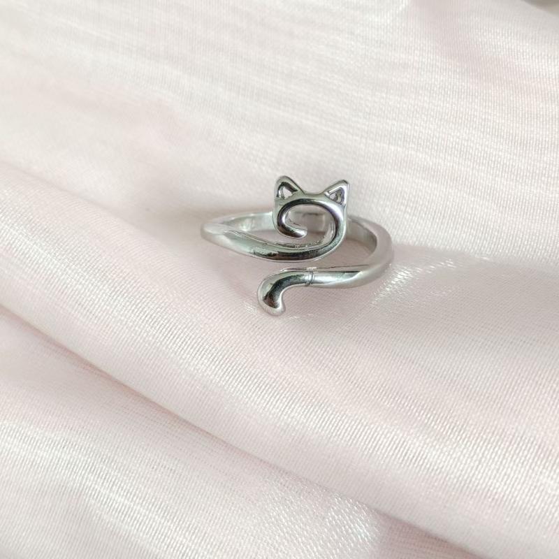 1Pcs Adjustable Cat Open Ring Drip Oil Cat Ear Design Smooth Polished Metal Ring Cute Animal Jewelry Gift For Women Party Decor
