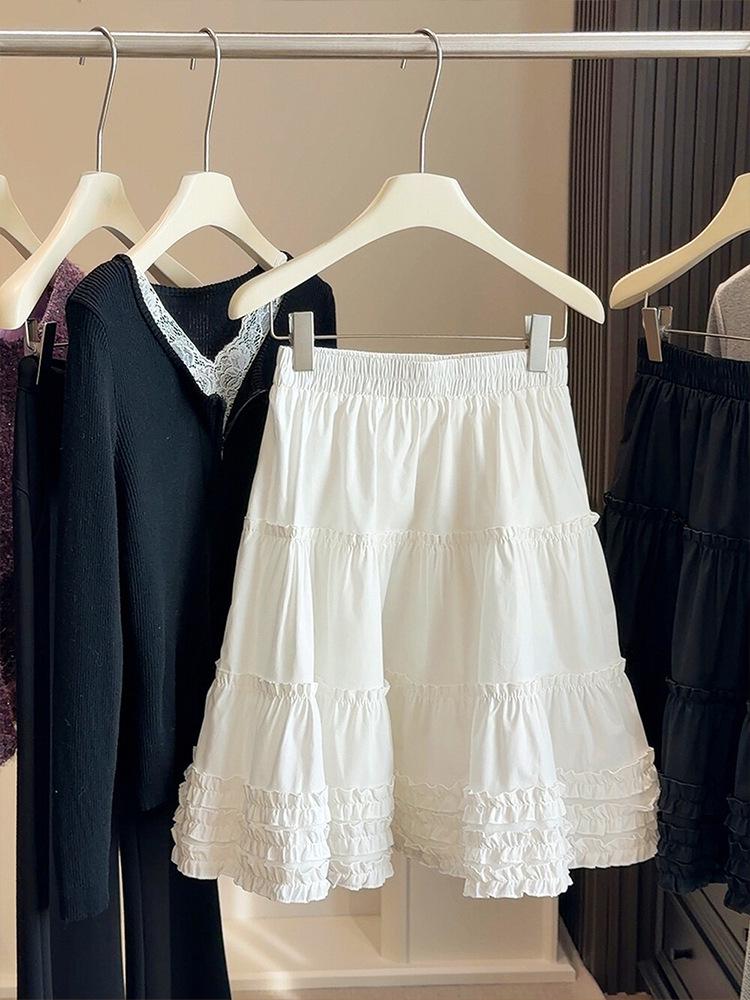 2026 Korean Casual Layered Cake Skirt - Early Spring/Summer White Moonlight One Size белый