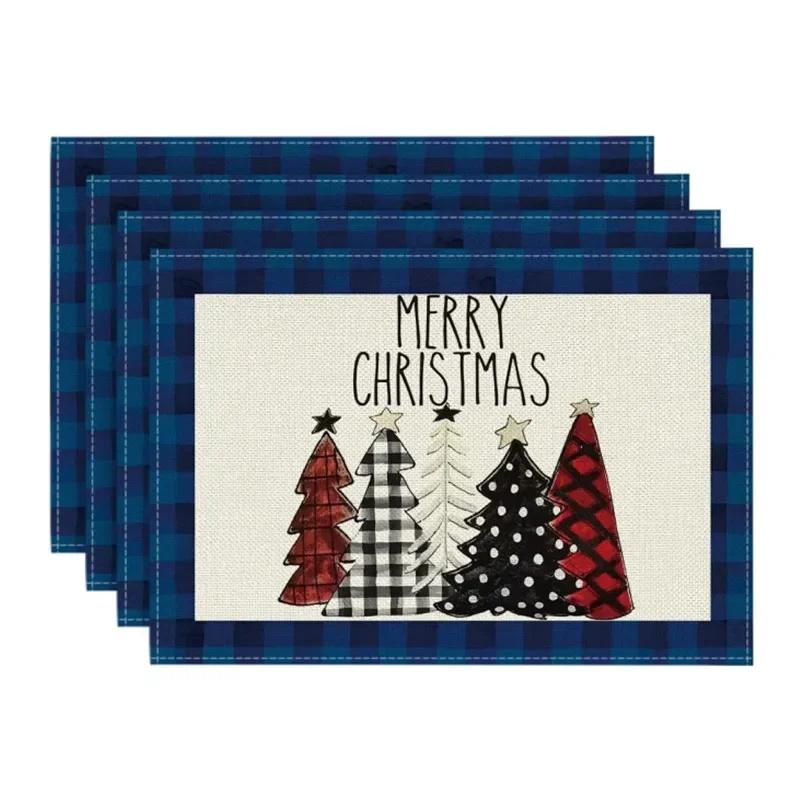 4pcs Christmas Placemat Theme Placemat Red Black Decorative Table Mat Western Meal Table Pad Christmas Dining Table Decor