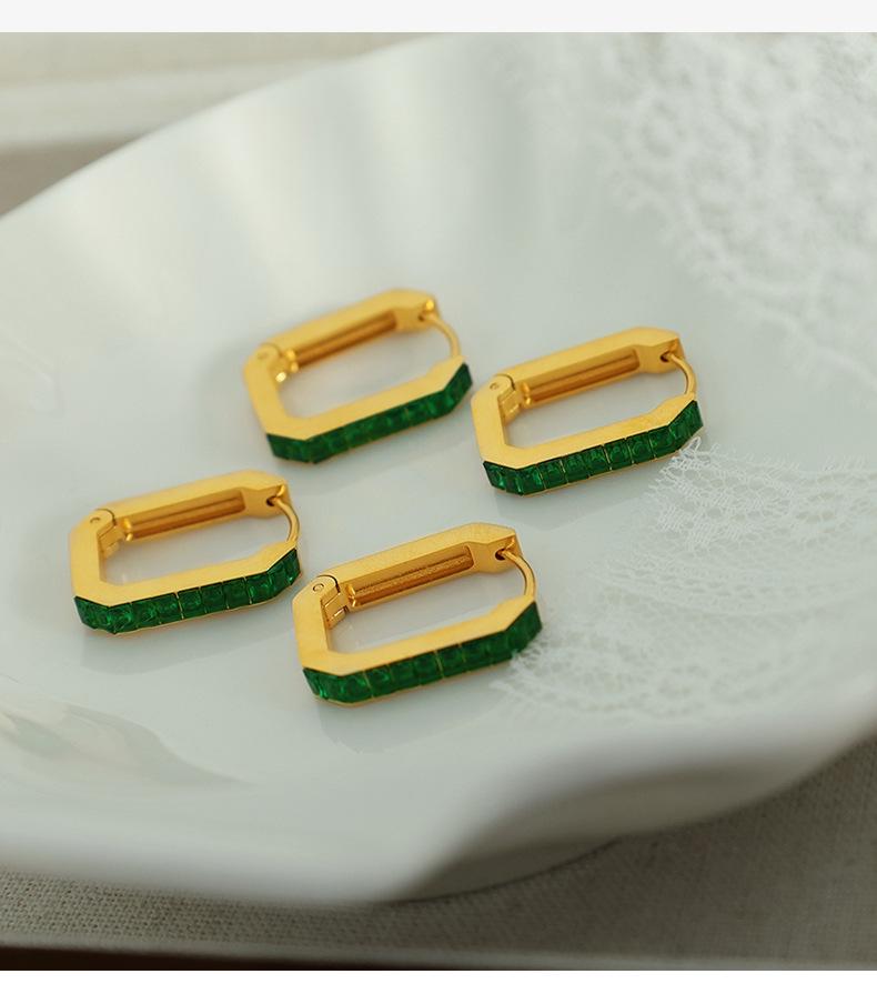 European and American Style Stainless Steel Zirconia Rectangle Earrings for Women