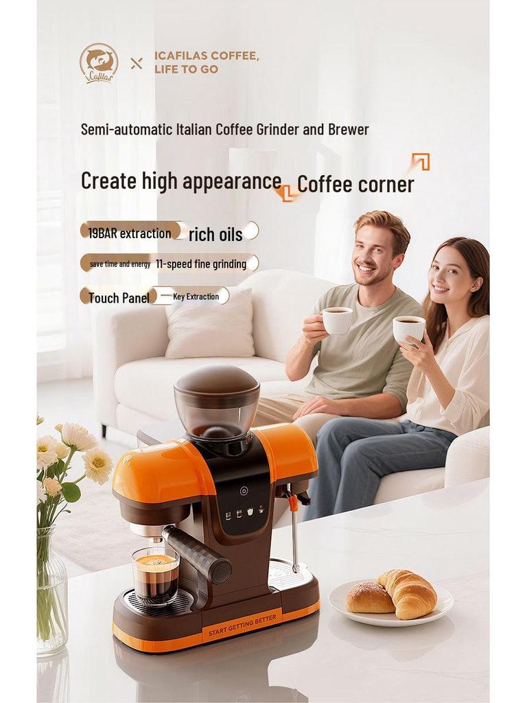 Italian Fully Automatic Coffee Machine with 19-Bar Pressure, Smart Operation, Cold/Hot Milk Frother for Home.