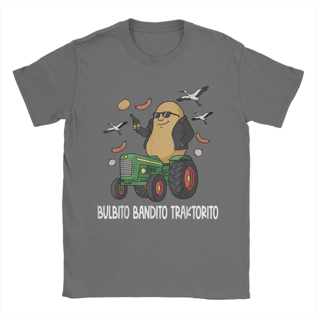Men's Italian Brainrot Characters Bulbito Bandito Traktorito T Shirts  Cotton Tops Short Sleeve Crewneck Tees Graphic T-Shirt