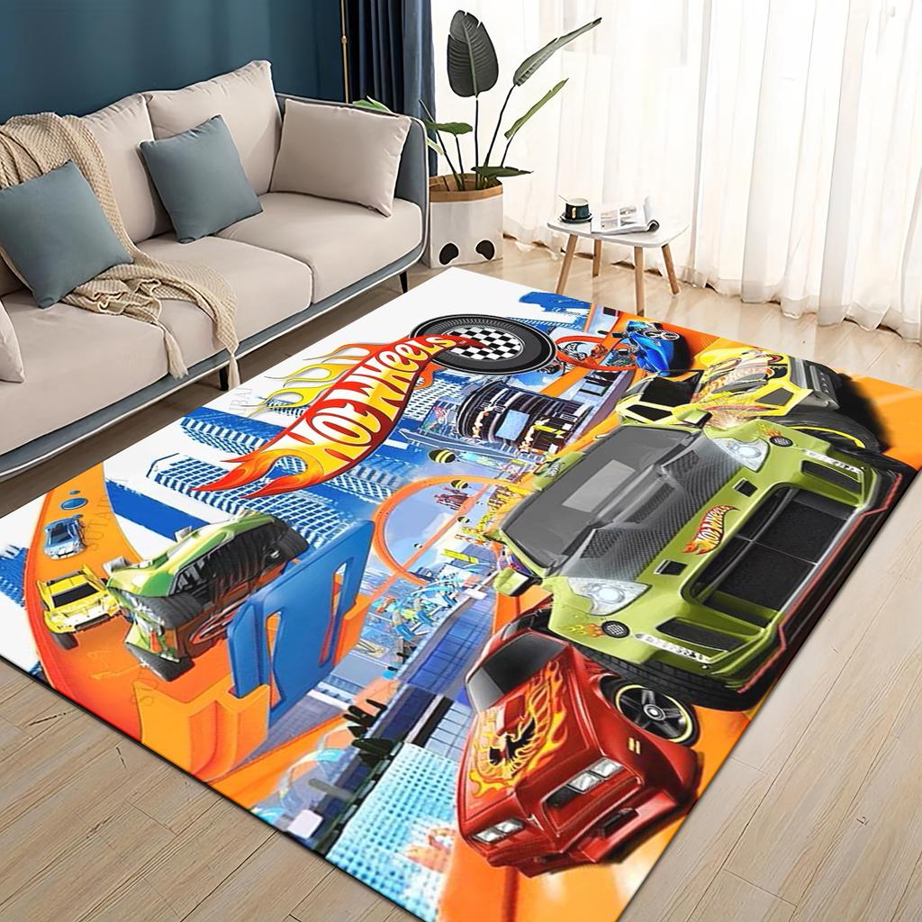 3D Hot W-Wheels Monster Závodní Auto Plocha Koberec, Koberec pro Obývací Pokoj Dětský Pokoj Pohovka Rohožka Dekorace, Protiskluzová Podlahová Rohož