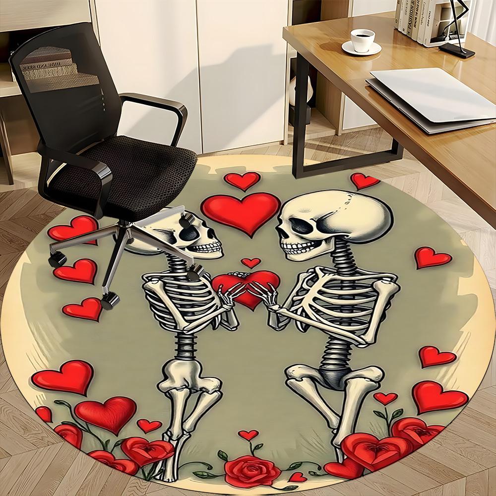 1pc Love Skeletons Office Round Area Rug, Indoor Mat Suitable ForOffice, Under Office Chairs Bedroom Living Room Home Decor, D128