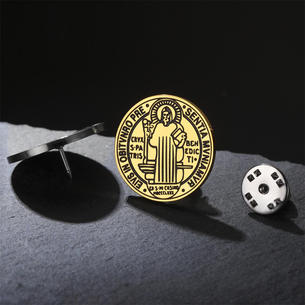 My Shape St.Benedict Medal Brooch for Women Men Stainless Steel Brooch Pin for Men Shirt Suit Decorate Badge Pin Jewelry Gifts