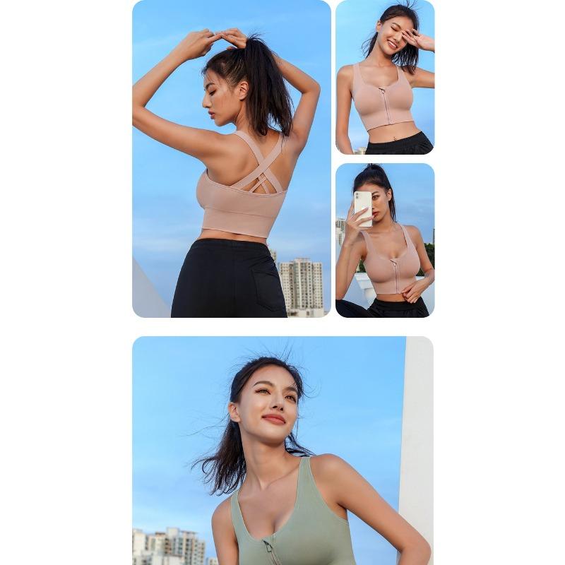 Women High Impact Shockproof Front Zipper Push Up Beauty Back Sports Yoga Running Bra