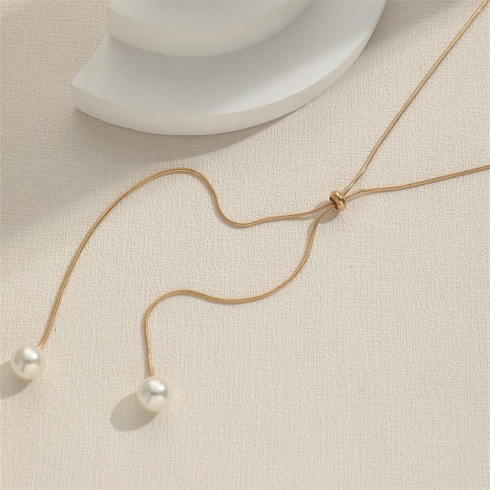 Minimalist Temperament Long Pull-out Adjustable Pearl Tassel Pendant Y-shaped Chain Necklace for Women Collar Chain Jewelry Gift
