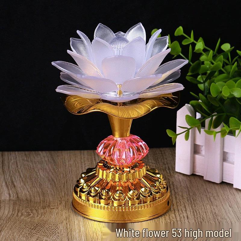 LED Seven-Color Lotus Lamp for Worship and Offering - Electronic Ever-Burning Buddhist Lamp for Guanyin and God of Wealth.