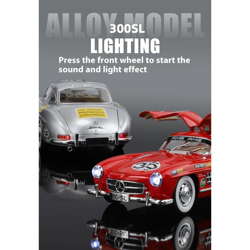 1/24 Aspect Ratio Alloy Coated BENZ 300SL Sports Car Model with Realistic Sound Effects, Children's and Adult Collectible Toys