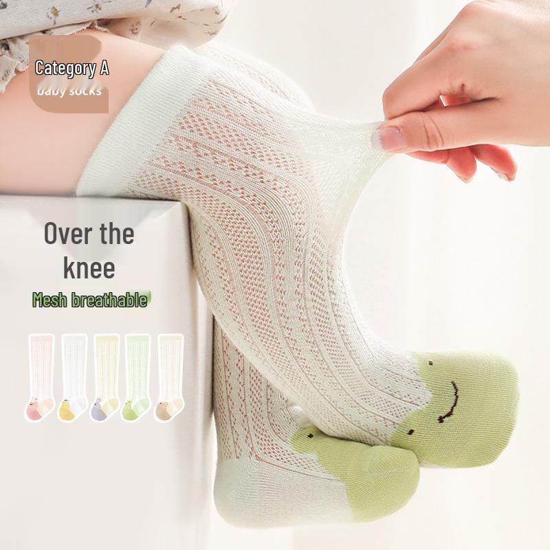 Unisex Baby Breathable Cotton Mesh Over-the-Knee Socks for Spring/Summer/Autumn, Anti-Mosquito, Thin Style.