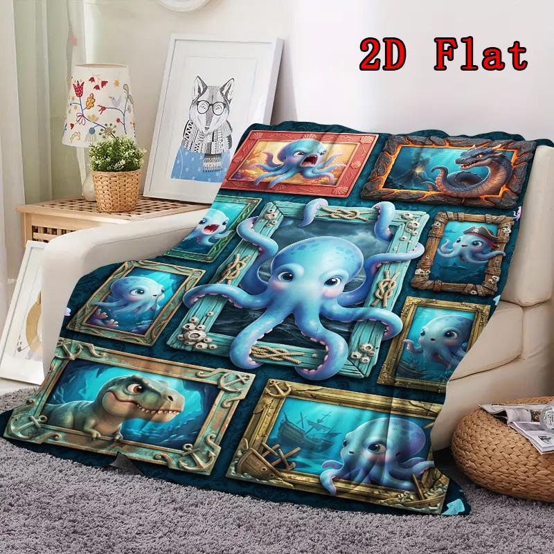 Ocean Creatures Gallery 2D Flat Pattern Flannel Blanket, High quality All Seasons, Home Decor, Warmth and Comfort, Perfect for Christmas Gifts.