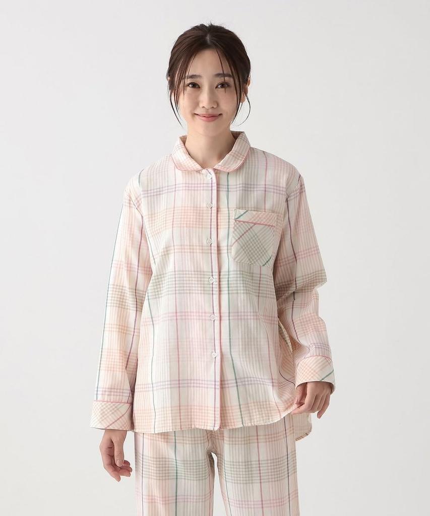 Afternoon Tea Living Set JP11 Check Double Gauze Pajama Pink Pajama/Loungewear Set,