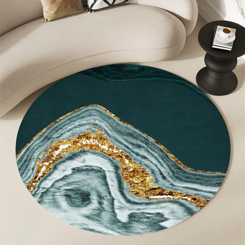 Nordic Green Gold Black Marble Round Carpet Modern Home Bedroom Living Room Decoration Round Rugs Balcony Bathroom Anti-slip Mat