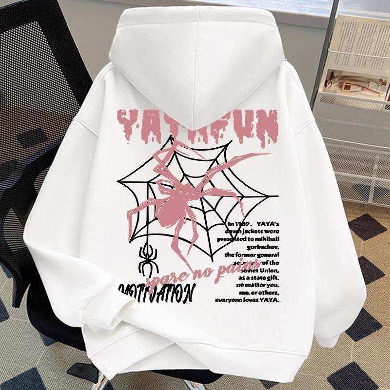 Trendy American High Street Spider Print Hooded Sweatshirt for Men & Women - Autumn/Winter Loose Fit.