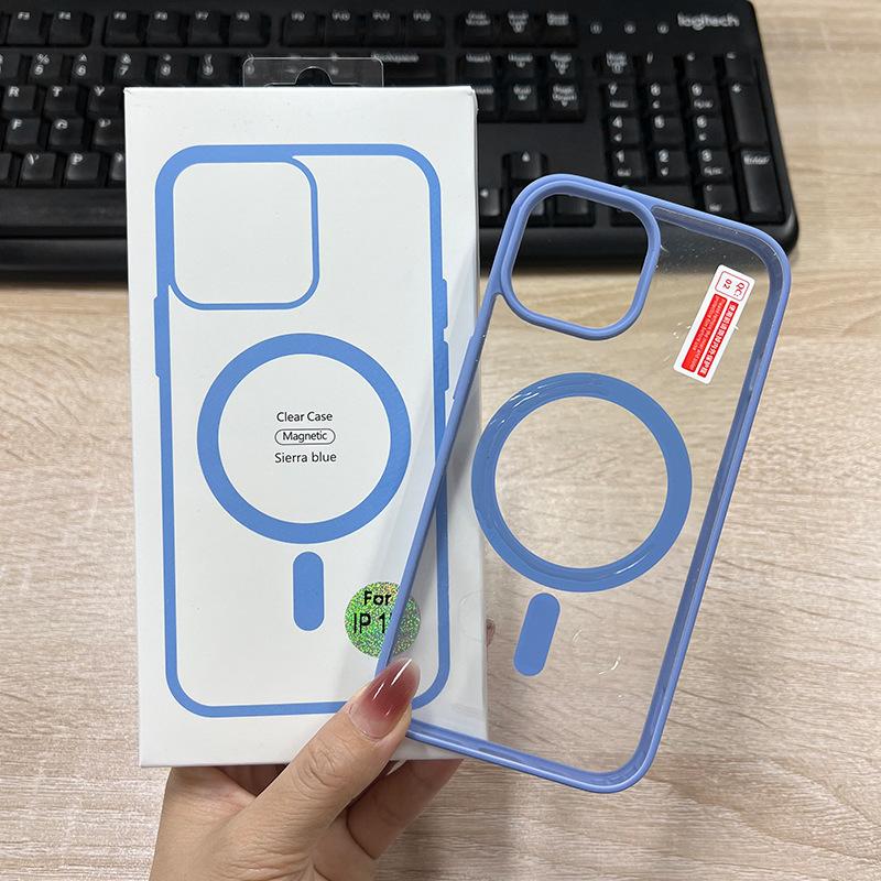Applicable to iphone15 skin-sensitive frame magnetic case Apple 16ProMax transparent 13 protective cover 14 hard case wholesale