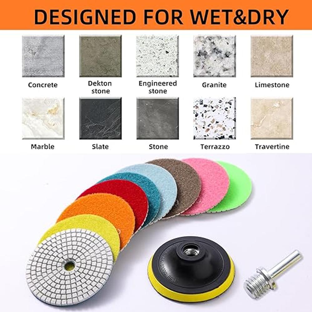 10/12Pcs 4 inch Diamond Polishing Pads Dry/Wet Buff Disc Abrasive for Sanding Granite Quartz Tile Glass Grinding Tools